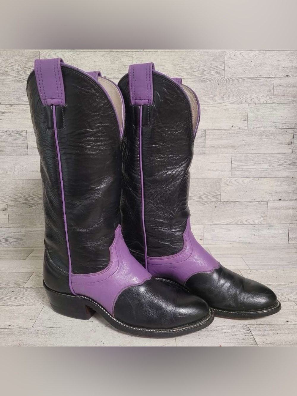 Women’s Olathe Purple Black Leather Tall Western Rodeo Cowboy Boots Size 6B